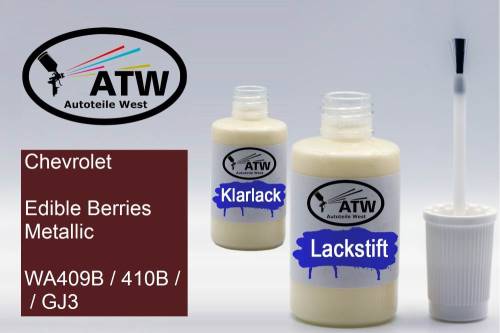Chevrolet, Edible Berries Metallic, WA409B / 410B /  / GJ3: 20ml Lackstift + 20ml Klarlack - Set, von ATW Autoteile West.